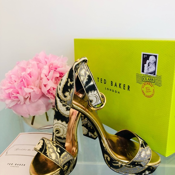 Ted Baker Gold and Blue Paisley platforms. - Picture 2 of 6